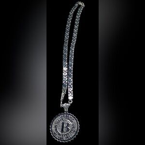 32”Ice Bling BLACK WALL STREET Pendant With Flat Byzantine Link Chain Necklace